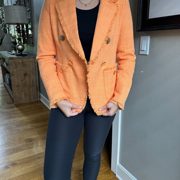 House of Harlow 1960 Tangerine Orange Tweed Blazer w/ Gold button accents - Picture 4 of 4